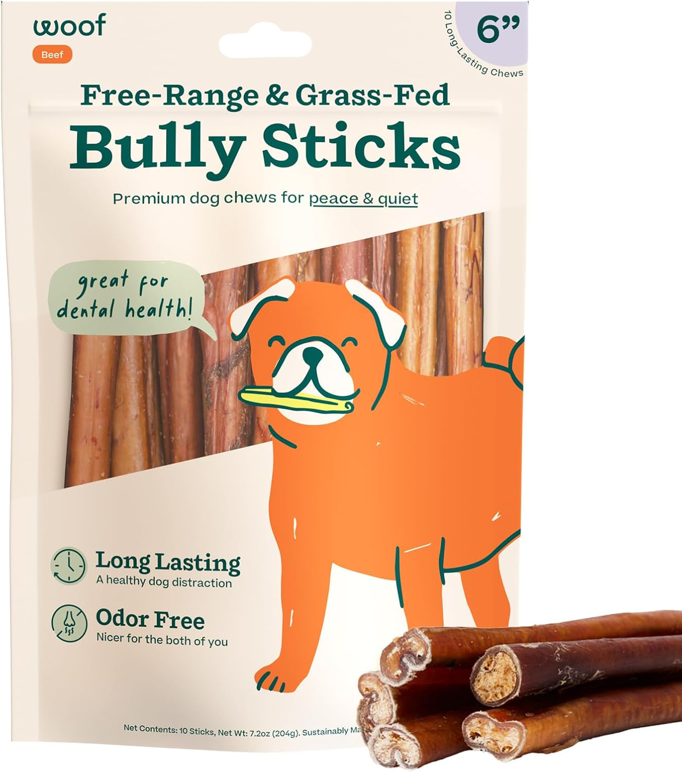 Bully Sticks Dog Treats - Chew Sticks for Dogs - Long-Lasting Dog Chew Treats - Dog Products Made with Free-Range, Grass-Fed Beef - 6" Sticks - 5Pk