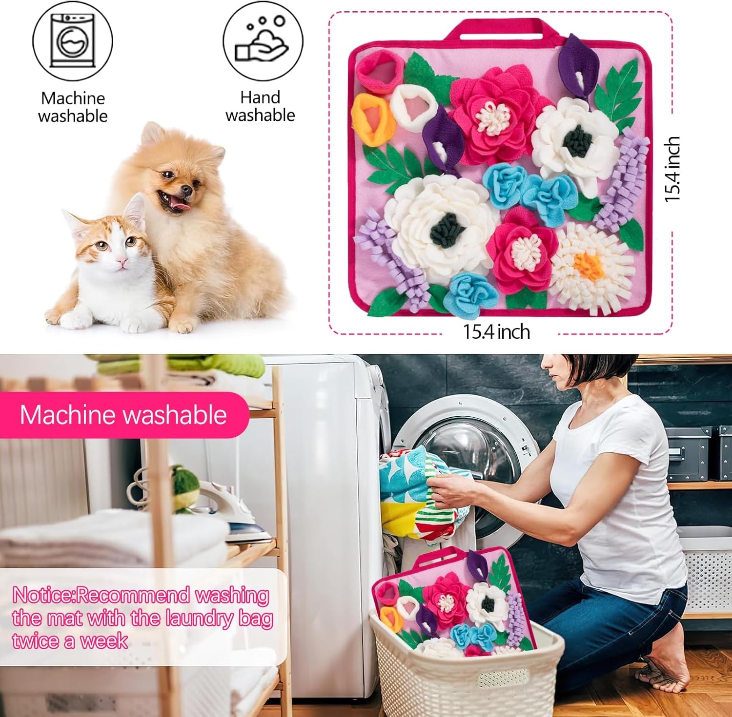 Snuffle Mat for Dogs Pet Treats Feeding Mat for Small/Medium Breed Dogs Non-Slip/Portable/Durable Interactive Dog Puzzle Toys Encourages Natural Foraging Skills (Rose Pink)
