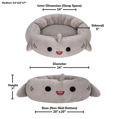 24 Inch Gray Shark Pet Bed - Medium Ultra Soft Plush Pet Bed