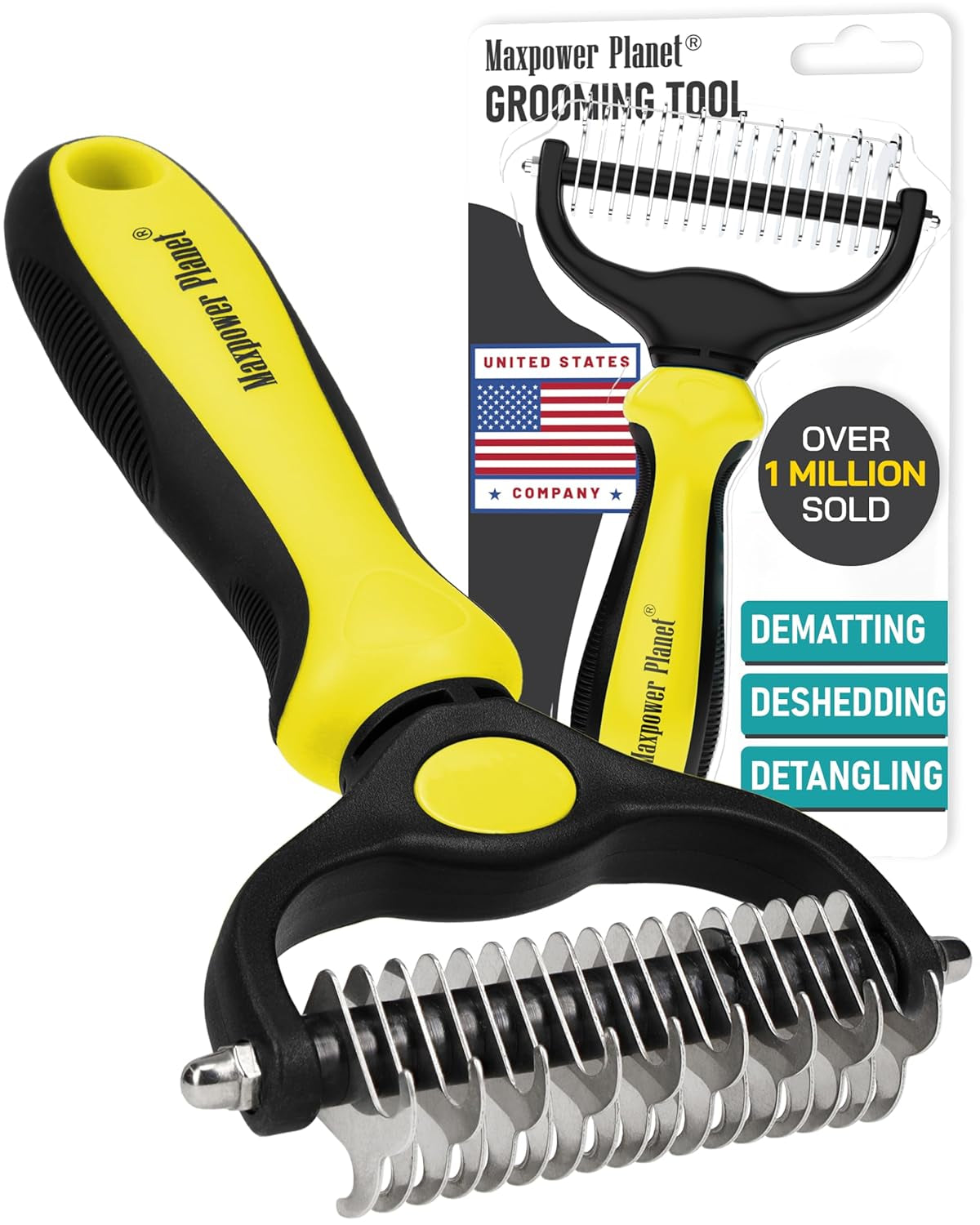 Original Pet Grooming Rake - Double-Sided Deshedding Dematting Tool, Undercoat Rake for Dogs & Cats, Extra-Wide Dog Grooming Brush & Deshedder Comb for Long Hair, Reduces Shedding 95%