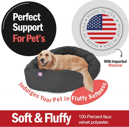 Dog Bagel Calming Bed, 40X29X9In, Soft round Pet Bed with Spine Support, Fluffy Donut Dog Bed, Large, Gray