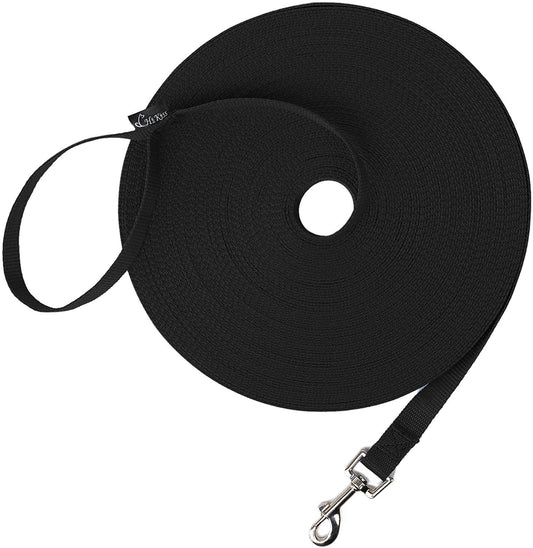 Dog/Puppy Obedience Recall Training Agility Lead - 15Ft 20Ft 30Ft 50Ft 100Ft Training Leash - Great for Play, Camping, or Backyard - Black 30Ft