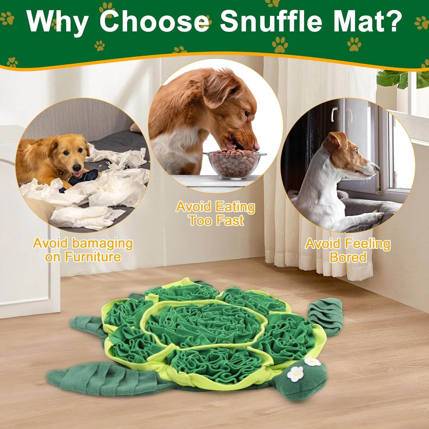 Snuffle Mat for Dogs Toys - Dog Toys to Keep Them Busy | Dog Puzzle Slow Feeder Treat Toy | Interactive Dog Toys and Dog Feeding Mats | Dog Lick Mat Enhancement (Green)