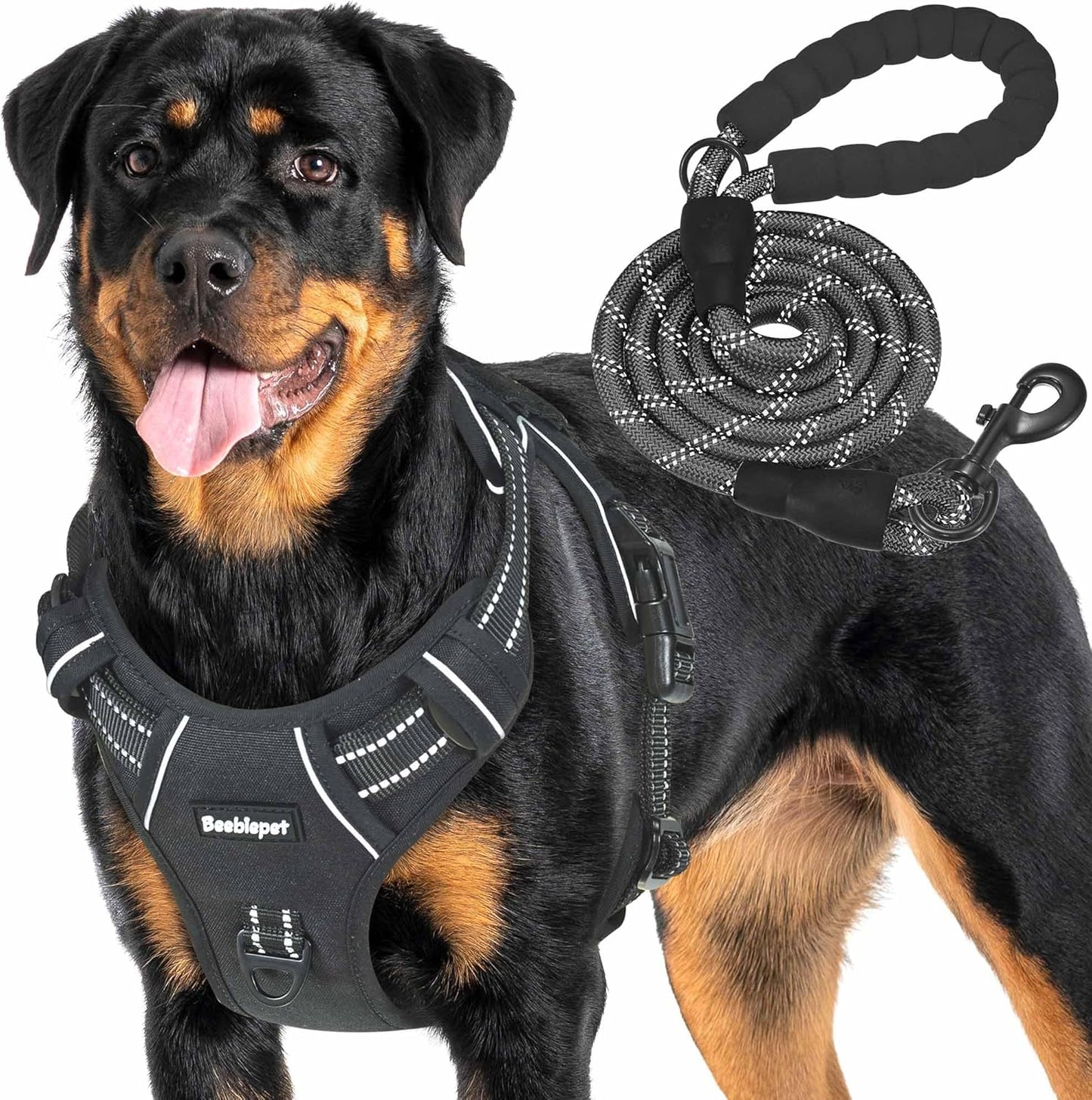 Heavy Duty Tactical Dog Harness for Large Dogs, No Pull Adjustable Pet Harness Reflective Service Training Easy Control Pet Vest Military K9 Working Dog Harnesses- Large, Brown