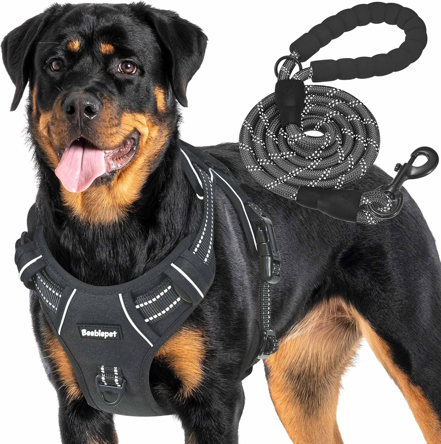 Heavy Duty Tactical Dog Harness for Large Dogs, No Pull Adjustable Pet Harness Reflective Service Training Easy Control Pet Vest Military K9 Working Dog Harnesses- Large, Brown