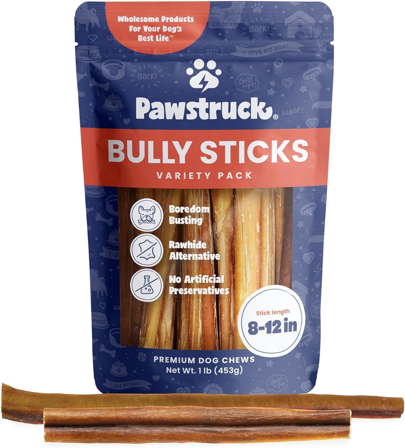 Natural 5-8" Bully Sticks for Dogs - Best Long-Lasting, Rawhide-Free, Low Odor Dental Chew Treat - Healthy Single Ingredient, 100% Real Beef - 8 Oz Bag - Packaging May Vary