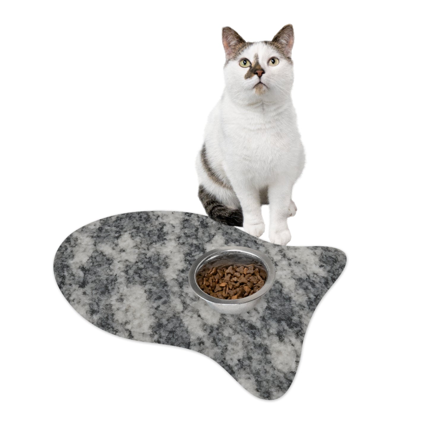 Stylish Grey Marble Pet Feeding Mat - Elegant Dog Dish Mat