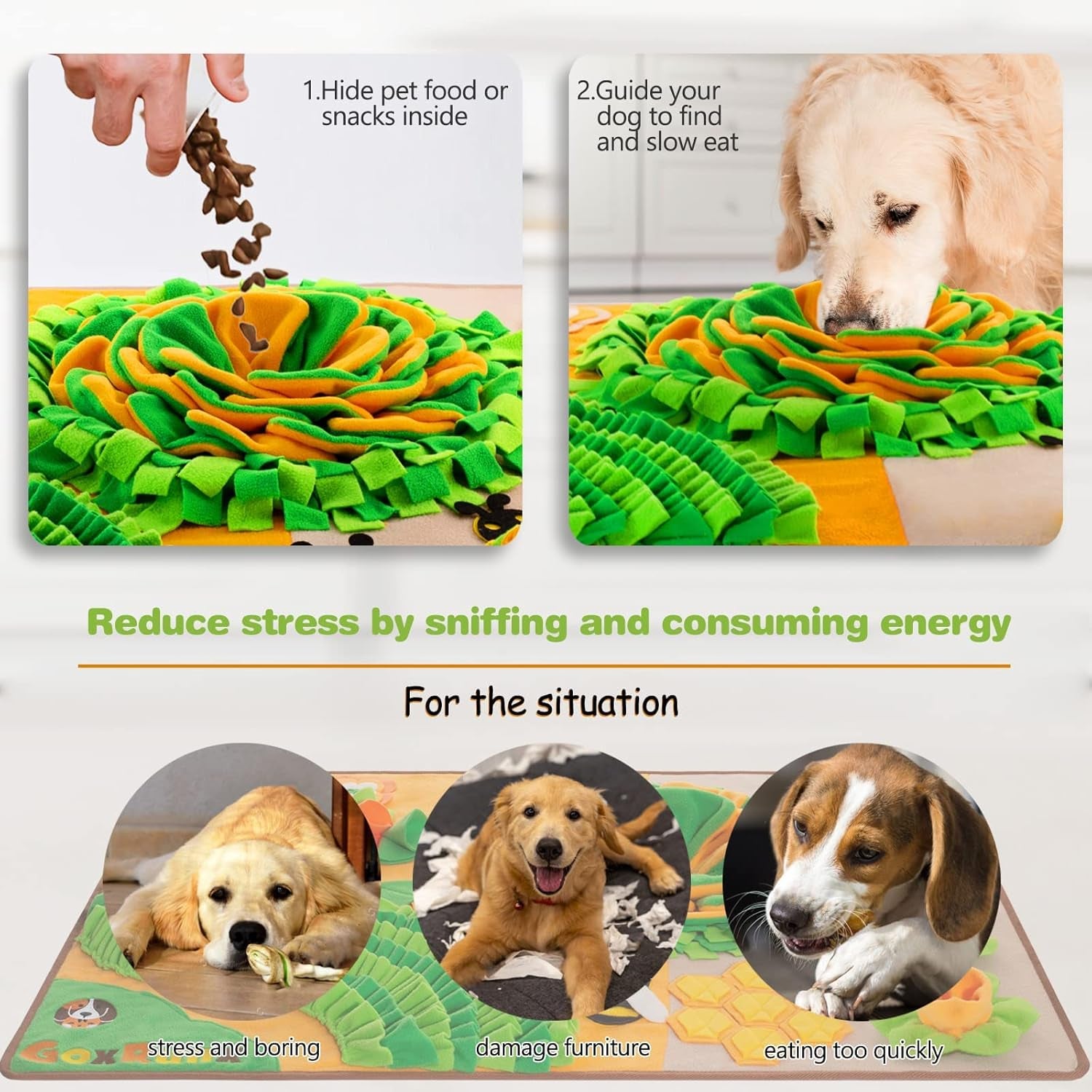 Snuffle Mat for Dogs - 40'' X 27'' Large Dog Feeding Mat with Nosework & Stress Relief for Natural Foraging (Orange)