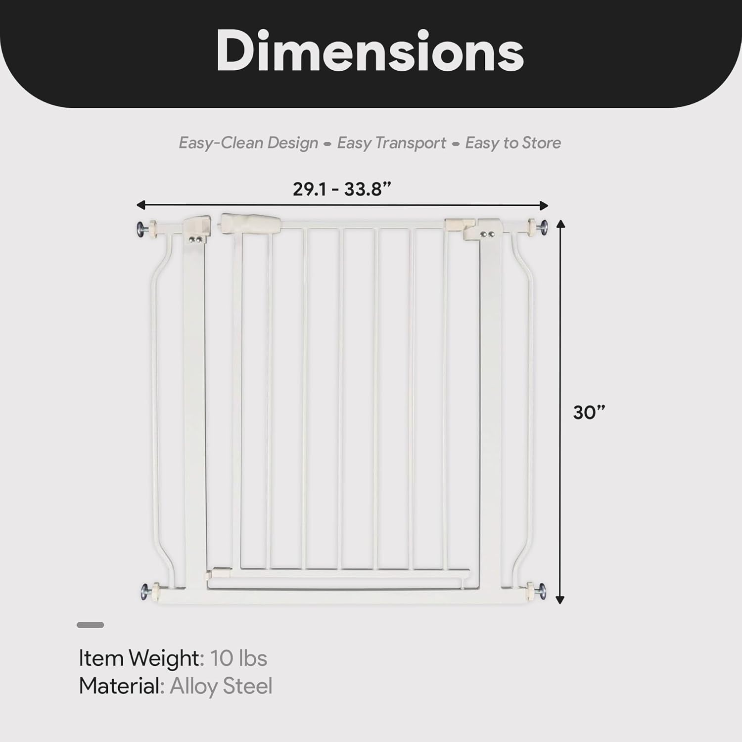 Walk-Thru Safety Gate for Baby and Pets, Child Proof Fence for Doorways, Stairways, Hallways, 29.1" to 33.8" Opening, 30" Height, White