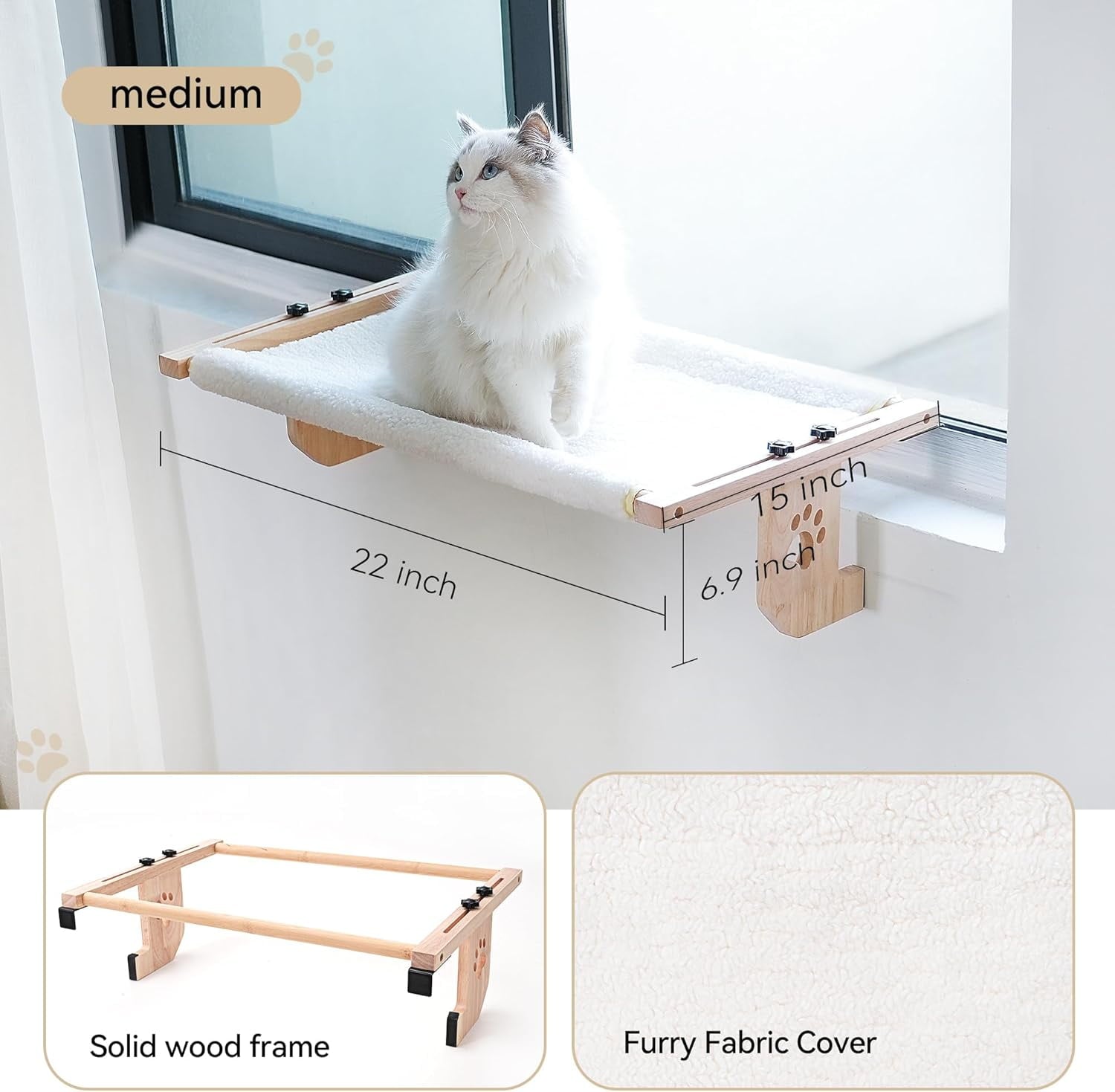 Cat Window Hammock,Cat Window Perch,Cat Window Bed,Easy to Adjust Cat Hammock for Window, Bedside,Drawer and Cabinet