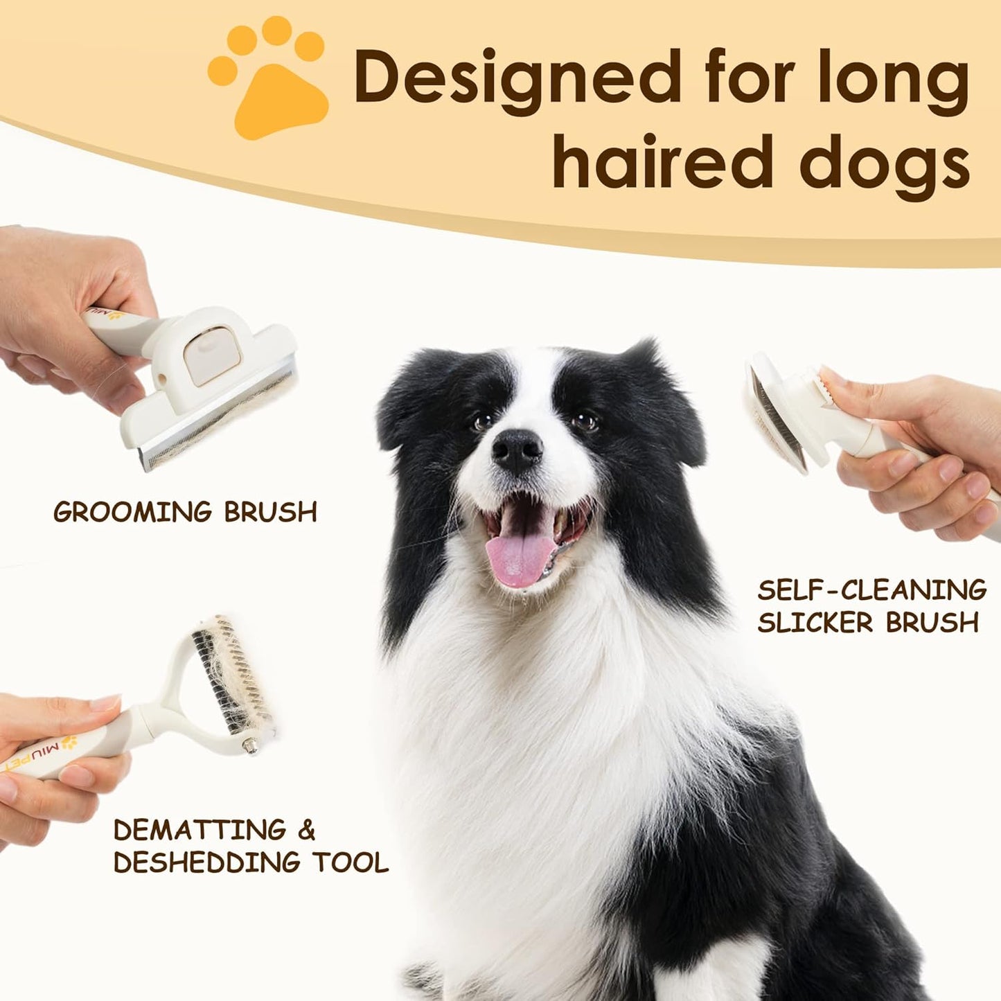 Professional Long-Haired Dog and Cat Grooming Kit - Deshedding and Slicker Brush Set 3 in 1 Gift Box for Long Hair Pets