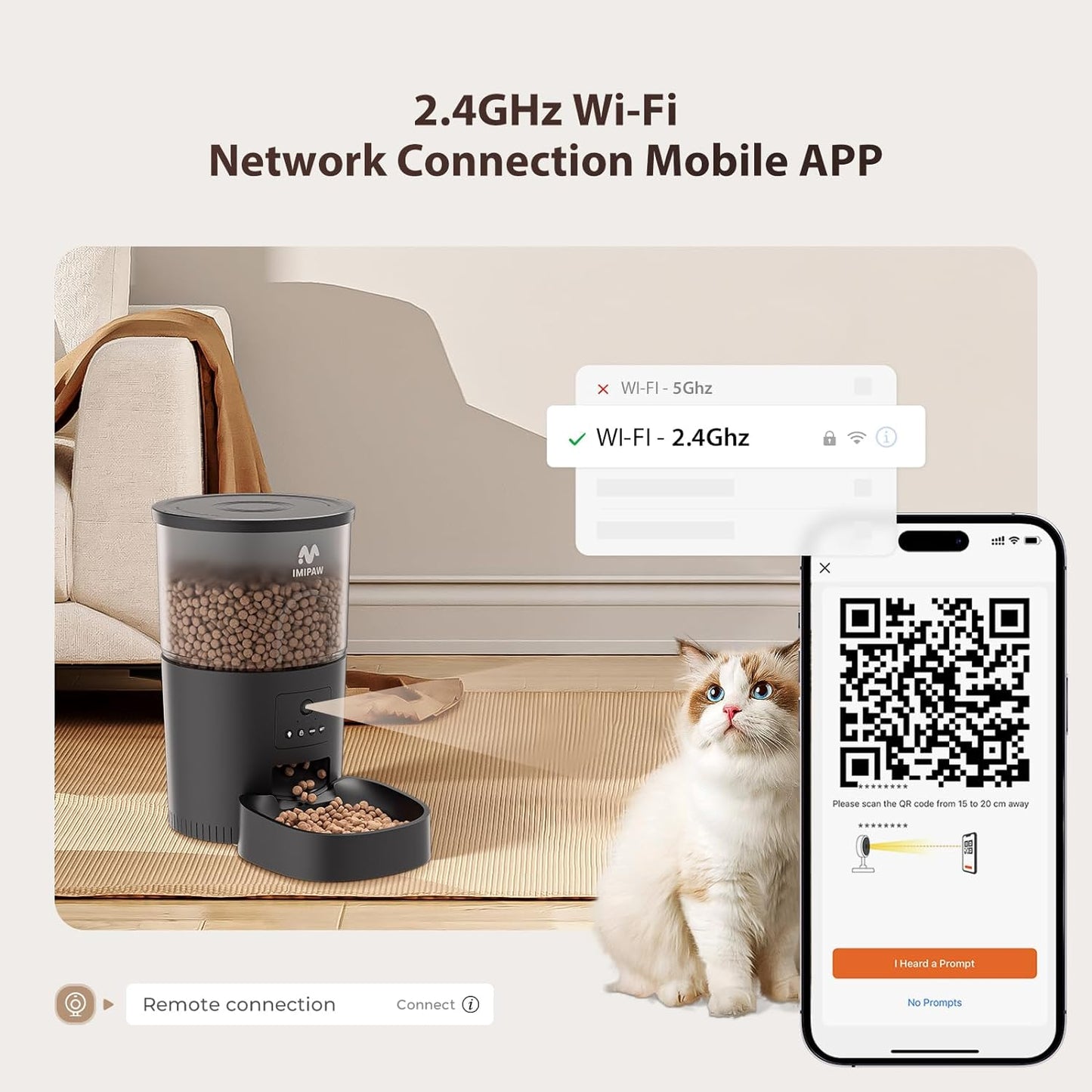 Automatic Cat Feeder with Camera, APP Remote Control, Programmable Food Dispenser, 2-Way Audio, Timed Cat Feeders for Dry Food, 1-8 Meals per Day for Pets, 10S Voice Recorder(Support 2.4Ghz Wifi)