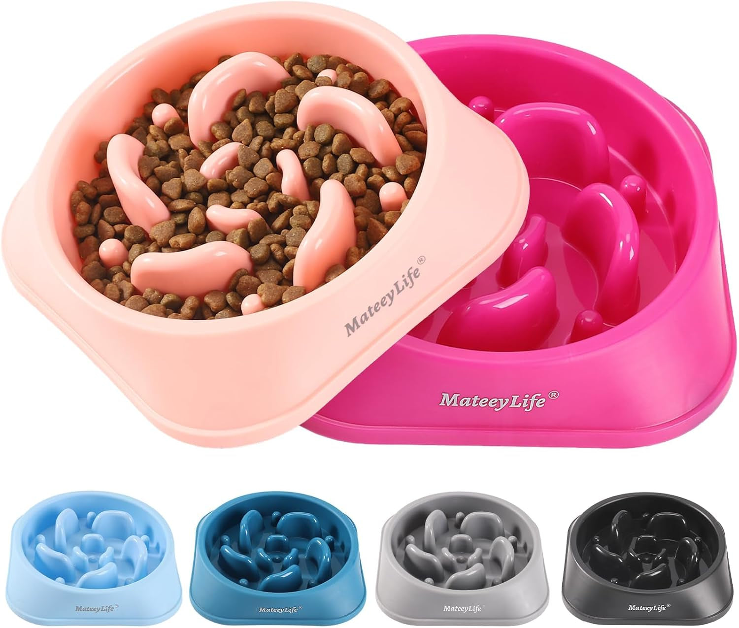 Slow Feeder Dog Bowls 2PCS, Anti-Choking Puzzle Dog Food Bowls, Anti-Slip Interactive Feeding Slow down Eating, Bloat Stop Maze Dishes for All Breeds Pets