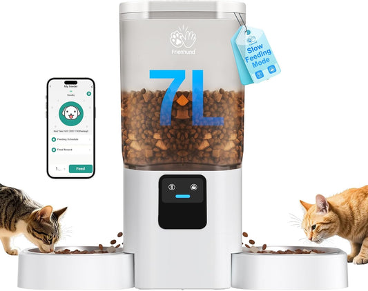 Automatic Cat Feeder with Slow Feed for 2 Cats: 5G Wifi Automatic Dog Feeder with 7L Large Food Storage, Cat Food Dispenser with Alexa for Multiple Pets, Detachable for Easy Cleaning -29 Cup