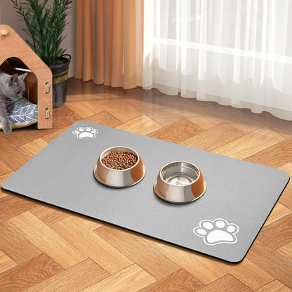 Pet Feeding Mat-Absorbent Dog Mat for Food and Water Bowl-Dog Accessories Pet Supplies-Dog Water Bowl for Messy Drinkers-No Stains Quick Dry Dog Water Dispenser Mat (12"X19", Dark Grey)