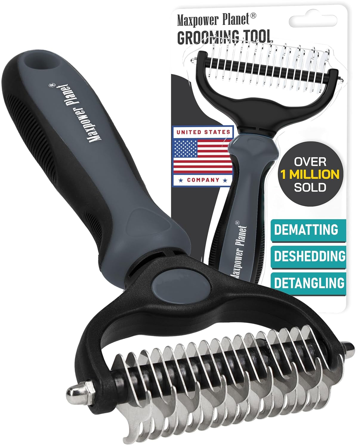 Original Pet Grooming Rake - Double-Sided Deshedding Dematting Tool, Undercoat Rake for Dogs & Cats, Extra-Wide Dog Grooming Brush & Deshedder Comb for Long Hair, Reduces Shedding 95%