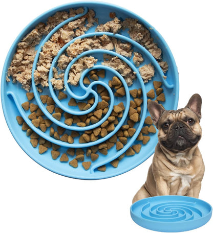 Dog Puzzle Bowl - Silicone Slow Feeder Dog Bowls for Healthy Eating - Puppy Slow Feeder Non-Slip Design Dishwasher Microwave Safe (Grey Green)