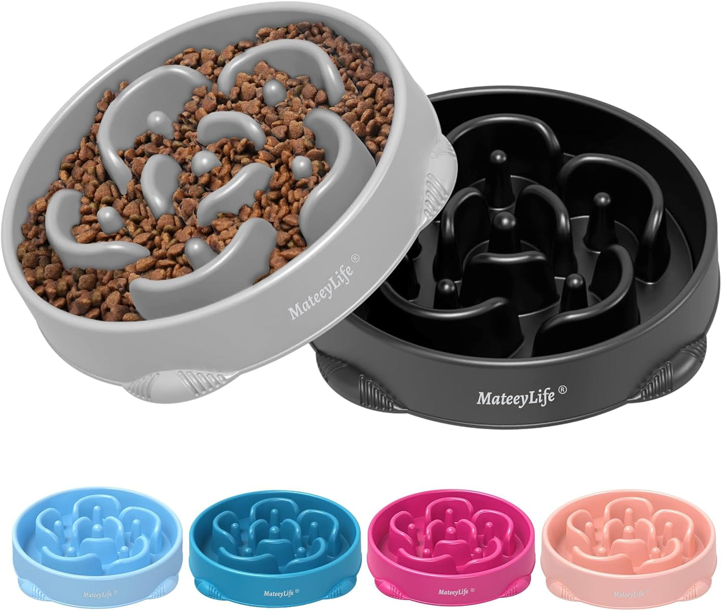 Slow Feeder Dog Bowls 2PCS, Anti-Choking Puzzle Dog Food Bowls, Anti-Slip Interactive Feeding Slow down Eating, Bloat Stop Maze Dishes for All Breeds Pets