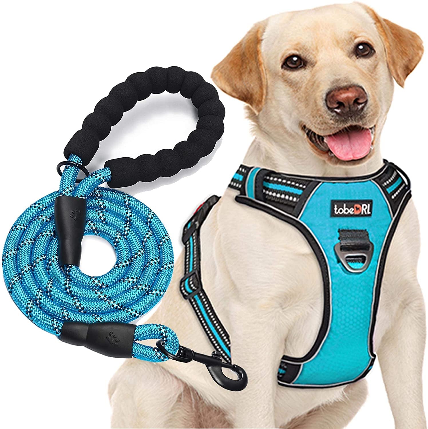 No Pull Dog Harness Adjustable Reflective Oxford Easy Control Medium Large Dog Harness with a Free Heavy Duty 5Ft Leash