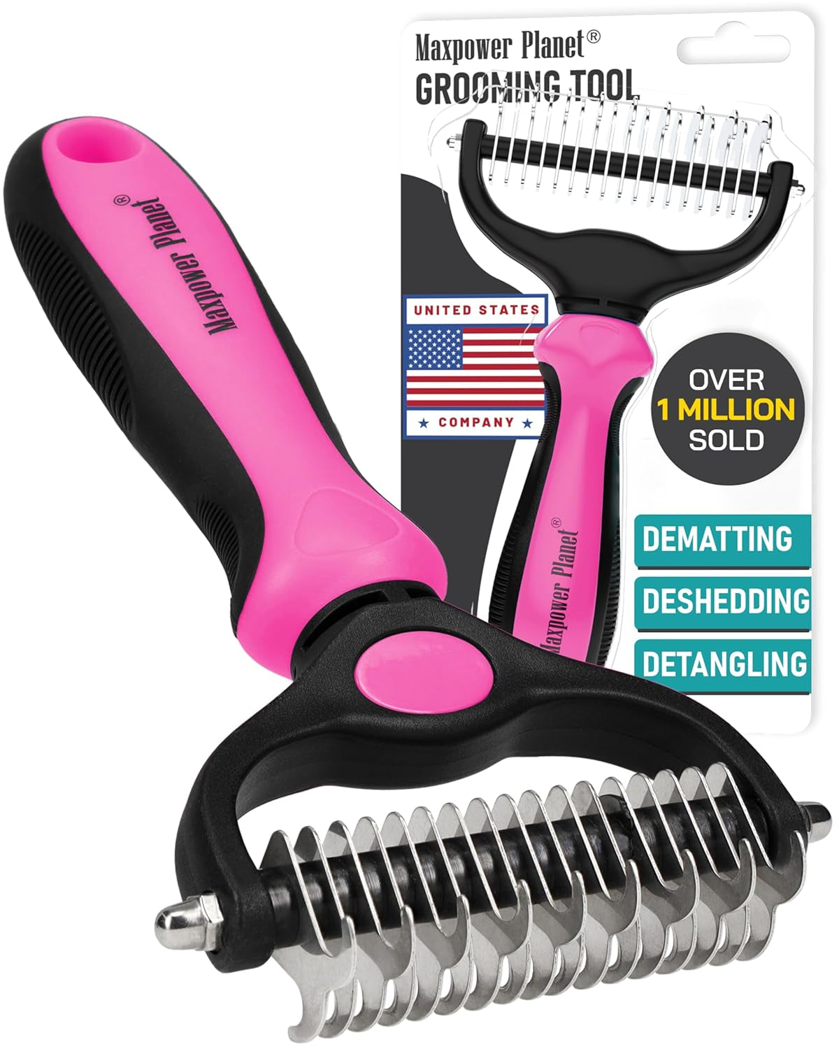 Original Pet Grooming Rake - Double-Sided Deshedding Dematting Tool, Undercoat Rake for Dogs & Cats, Extra-Wide Dog Grooming Brush & Deshedder Comb for Long Hair, Reduces Shedding 95%