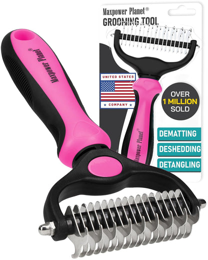 Original Pet Grooming Rake - Double-Sided Deshedding Dematting Tool, Undercoat Rake for Dogs & Cats, Extra-Wide Dog Grooming Brush & Deshedder Comb for Long Hair, Reduces Shedding 95%