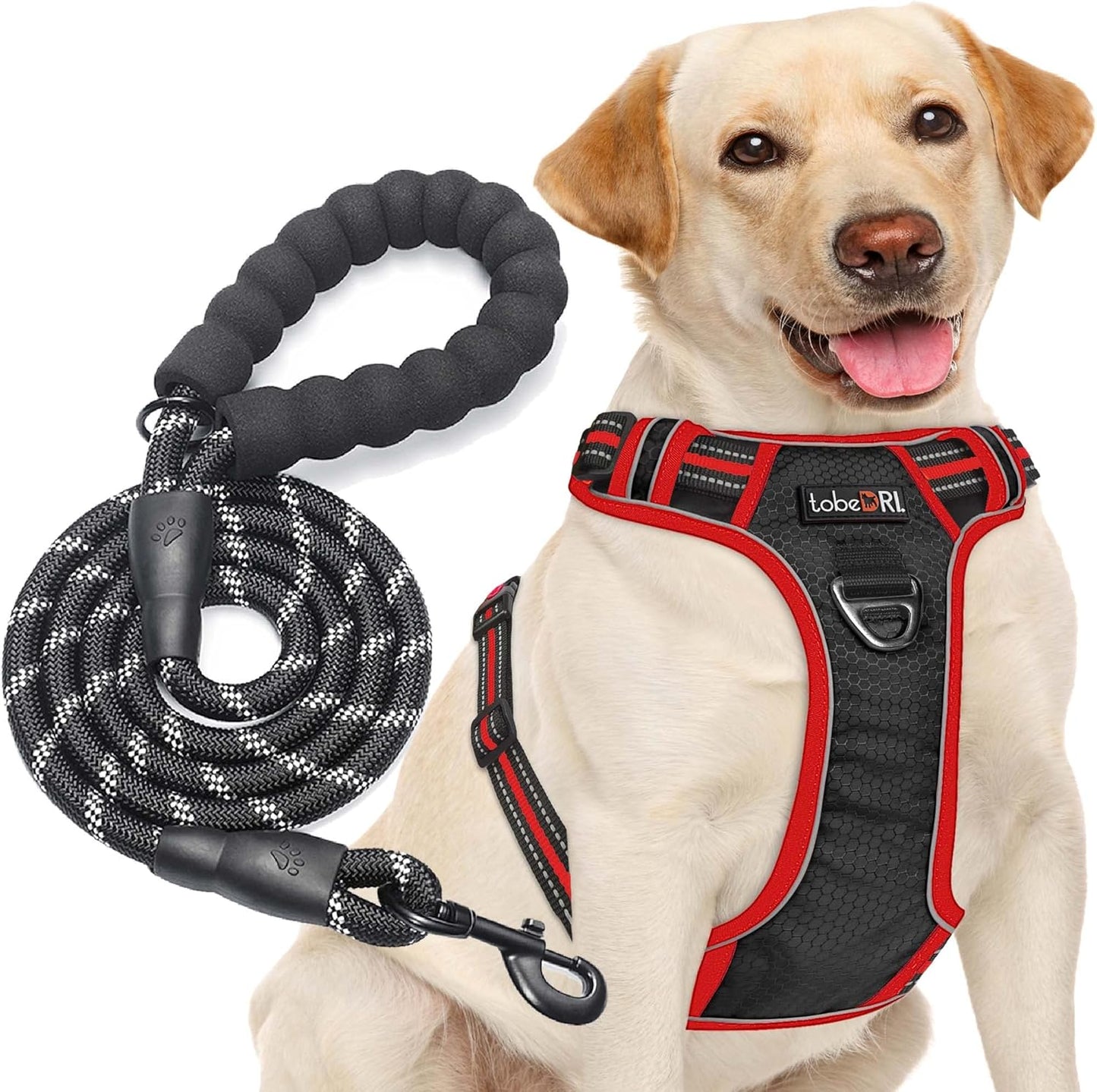 No Pull Dog Harness Adjustable Reflective Oxford Easy Control Medium Large Dog Harness with a Free Heavy Duty 5Ft Leash