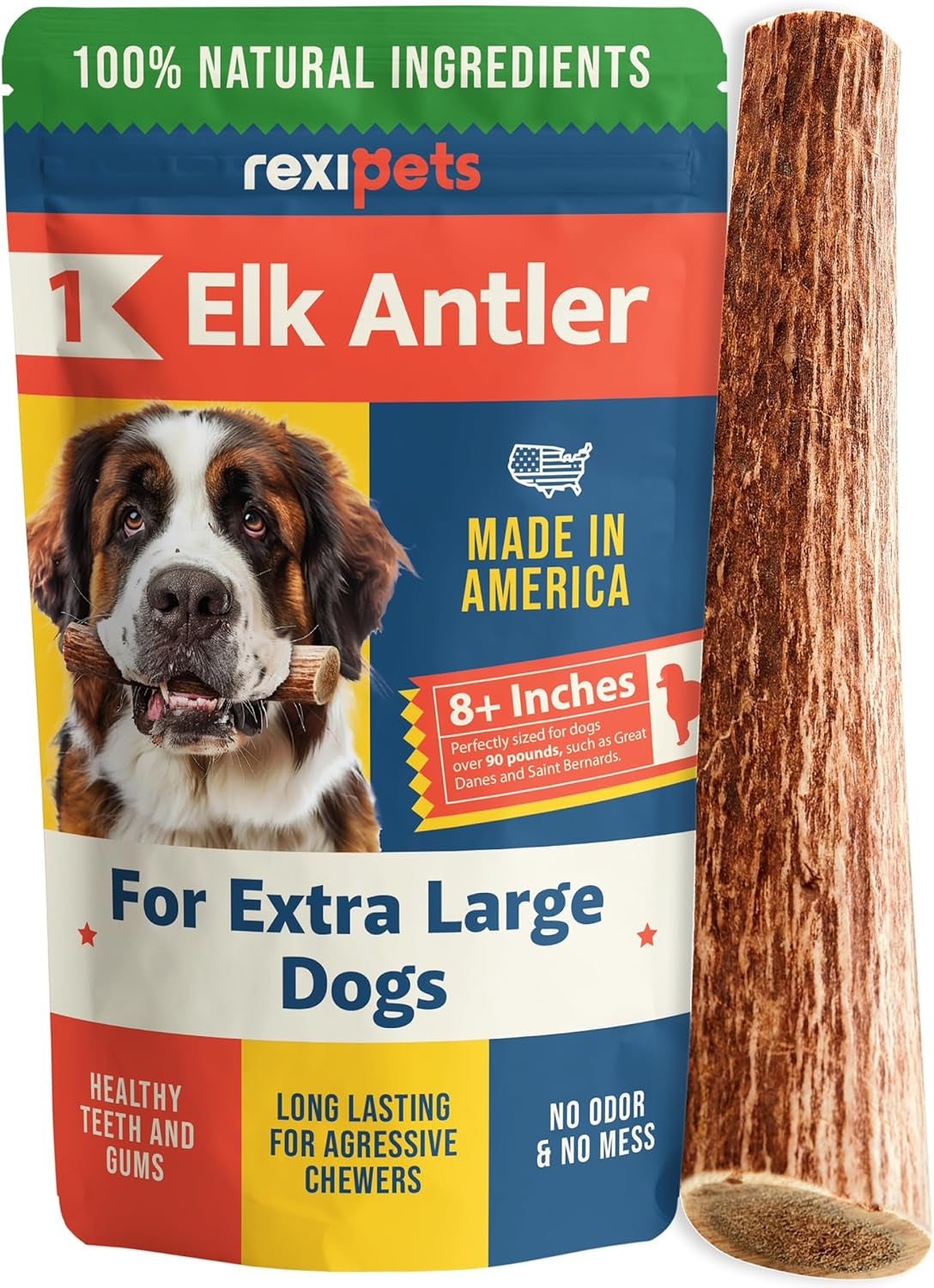 100% Natural - Antlers for Dogs - Naturally Shed in USA - Grade a Long Lasting Chew for Aggressive Chewers - Elk Antlers Dog Antler Chews - Real, Healthy Treats & Toys - No Odor & No Mess - Small