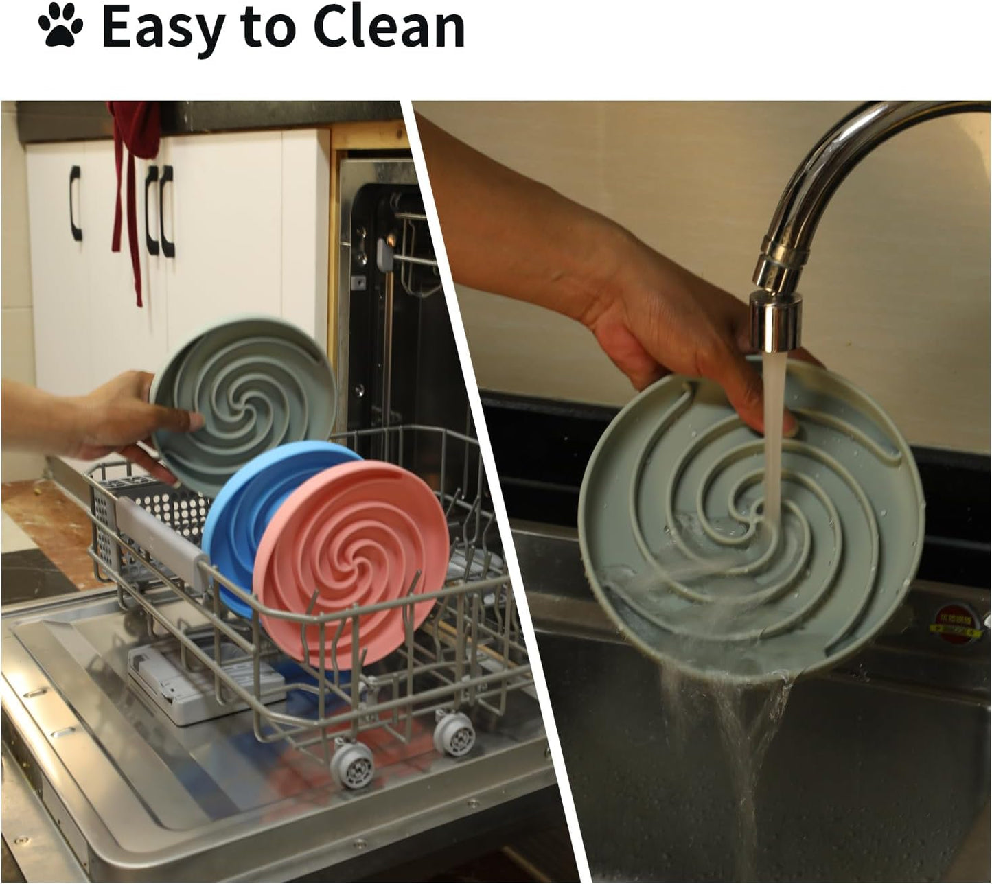 Dog Puzzle Bowl - Silicone Slow Feeder Dog Bowls for Healthy Eating - Puppy Slow Feeder Non-Slip Design Dishwasher Microwave Safe (Grey Green)