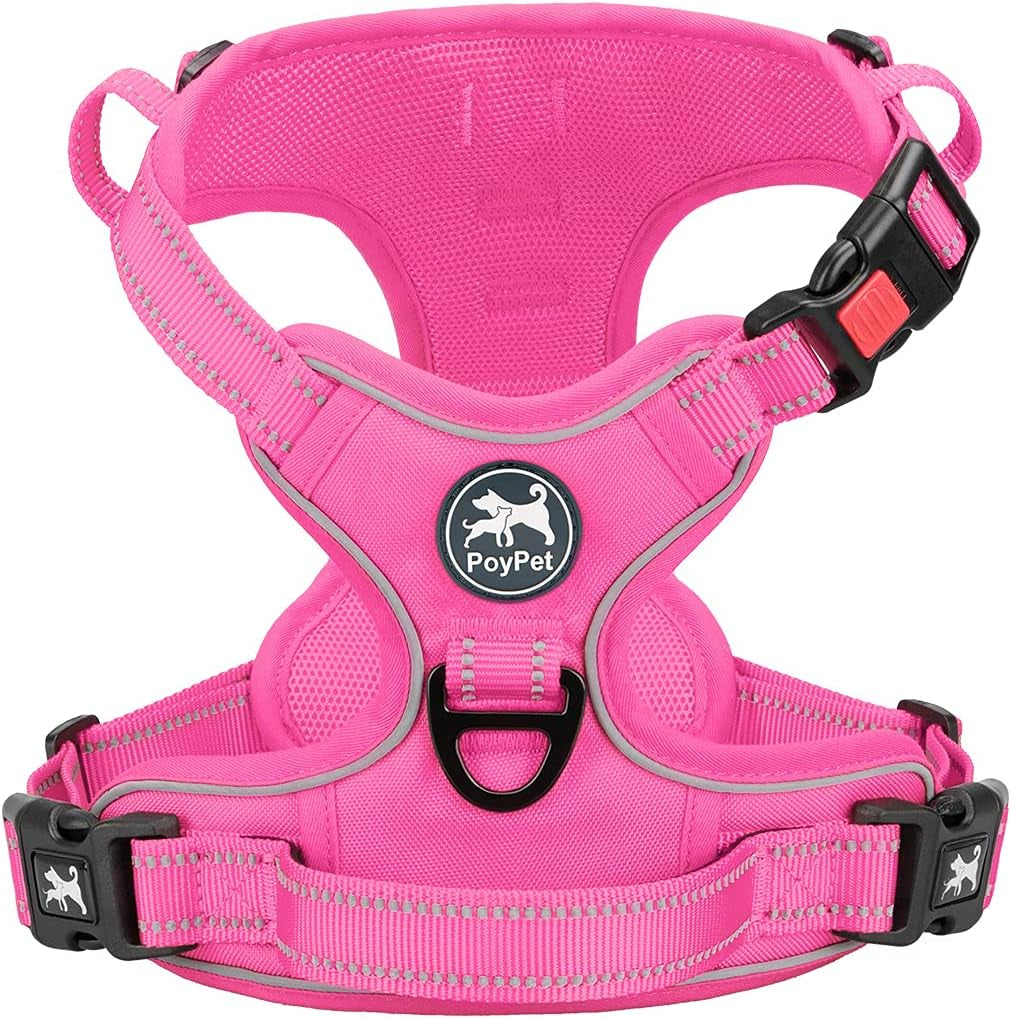No Pull Dog Harness, No Choke Front Lead Dog Reflective Harness, Adjustable Soft Padded Pet Vest with Easy Control Handle for Small to Large Dogs(Pink, Medium)