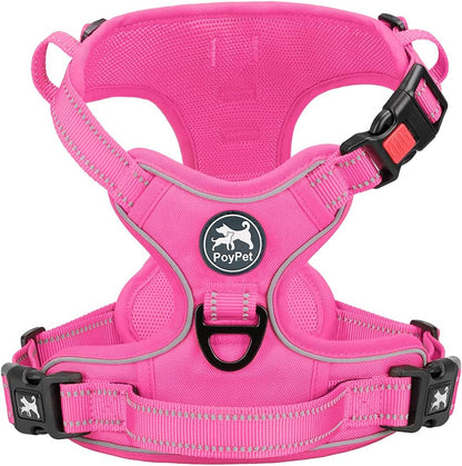 No Pull Dog Harness, No Choke Front Lead Dog Reflective Harness, Adjustable Soft Padded Pet Vest with Easy Control Handle for Small to Large Dogs(Pink, Medium)