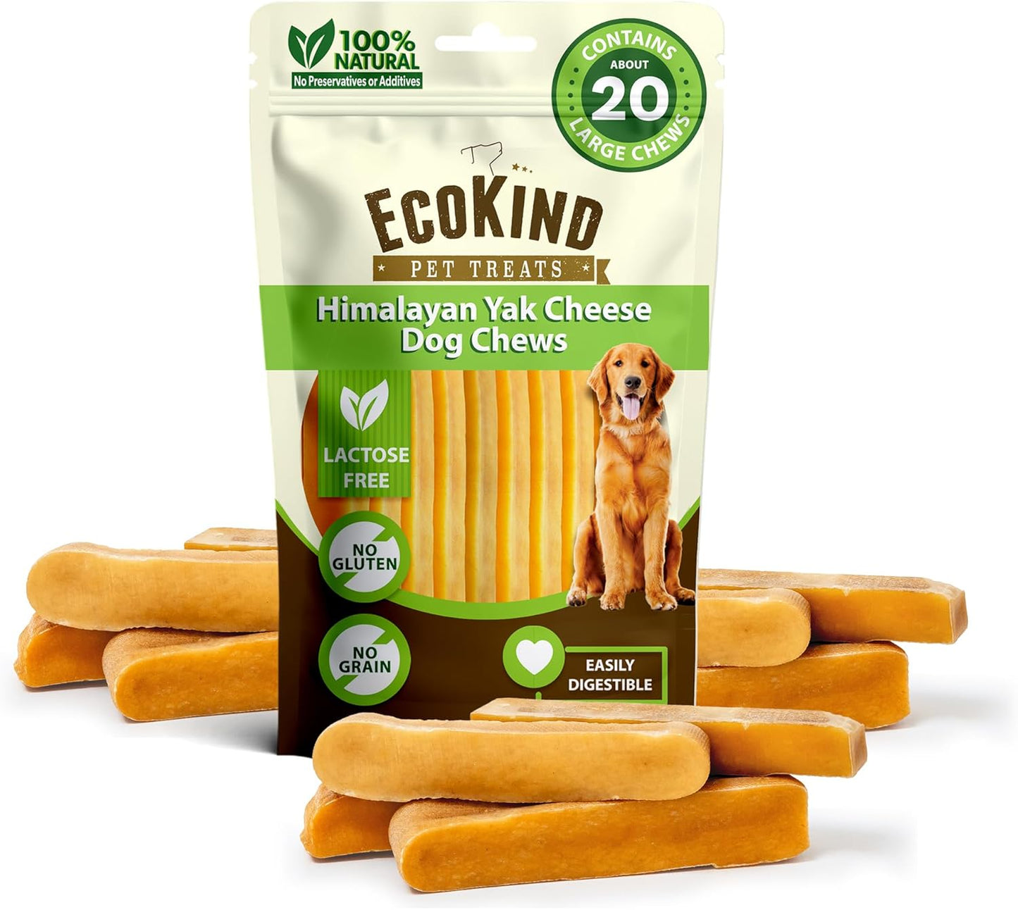 Ecokind Himalayan Yak Cheese Dog Chew | Great for Dogs, Treat for Dogs, Keeps Dog Busy & Enjoying, Indoors & Outdoor Use (8 Small Sticks)