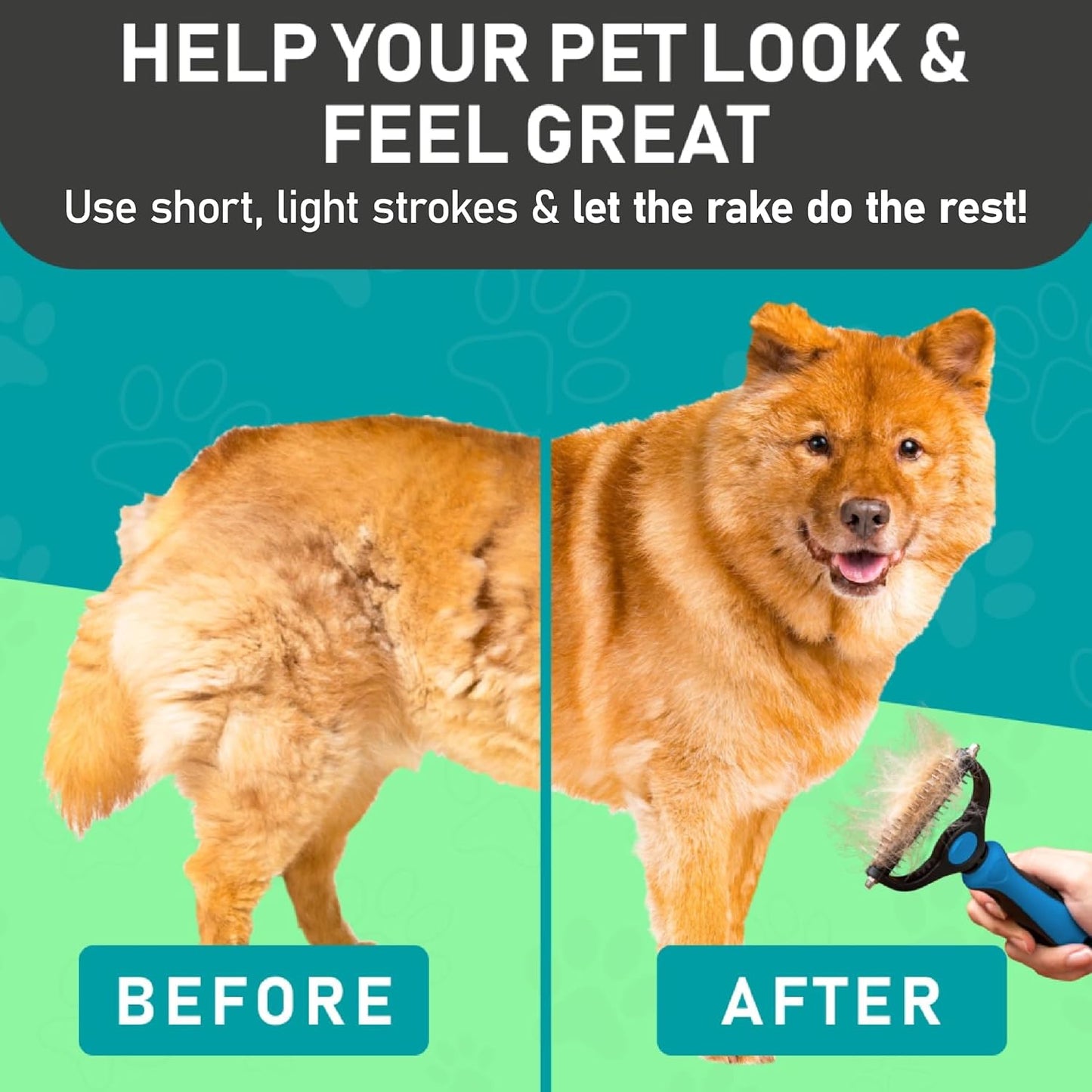 Original Pet Grooming Rake - Double-Sided Deshedding Dematting Tool, Undercoat Rake for Dogs & Cats, Extra-Wide Dog Grooming Brush & Deshedder Comb for Long Hair, Reduces Shedding 95%