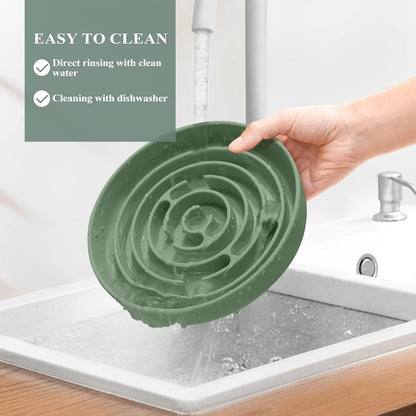 Slow Feeder Dog Bowls, Silicone Dog Bowl with Suction Cups, Slow Feeder & Non-Slip Design, Boredom and Anxiety Reducer, Suitable for All Breed Dogs, Avocado Green