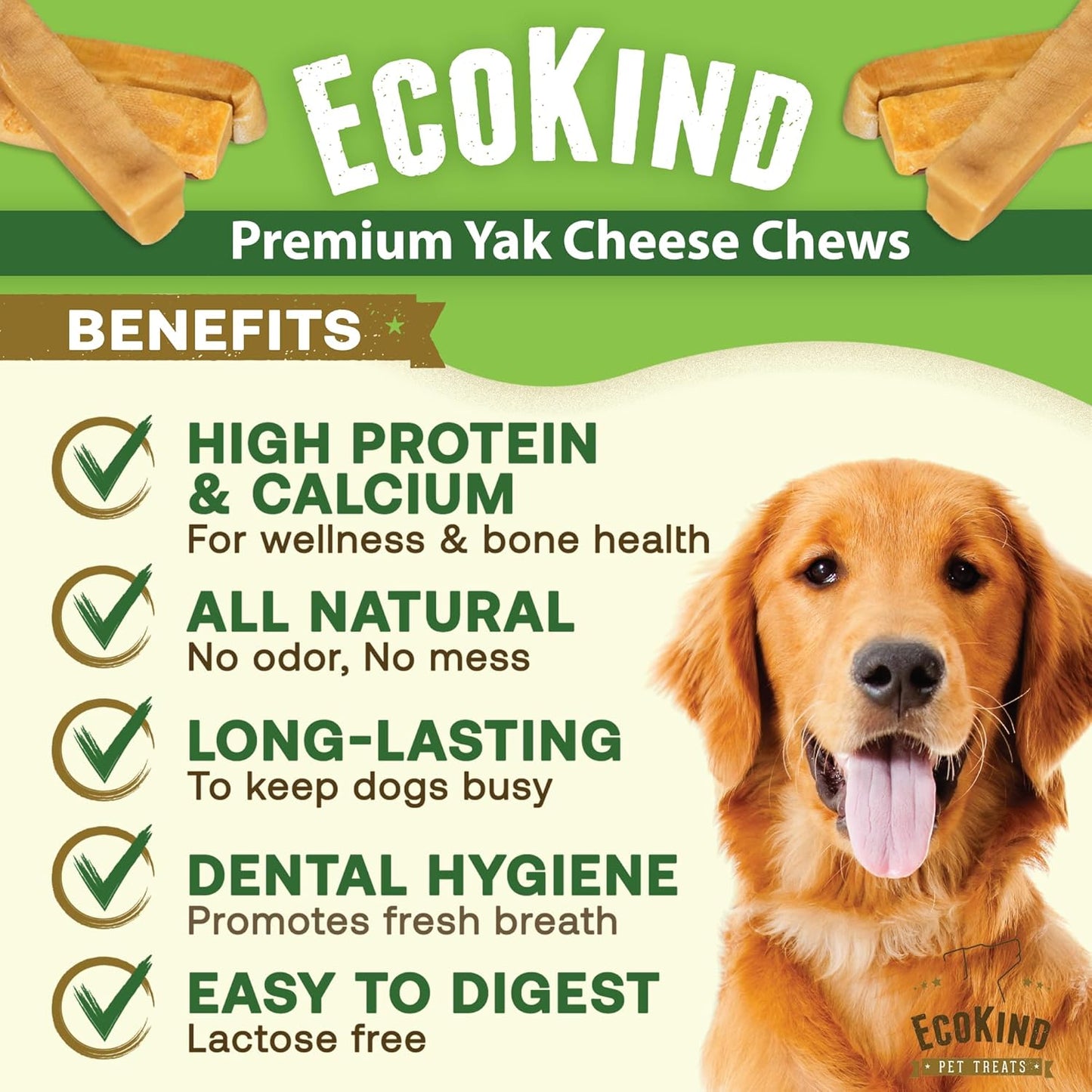 Ecokind Himalayan Yak Cheese Dog Chew | Great for Dogs, Treat for Dogs, Keeps Dog Busy & Enjoying, Indoors & Outdoor Use (8 Small Sticks)
