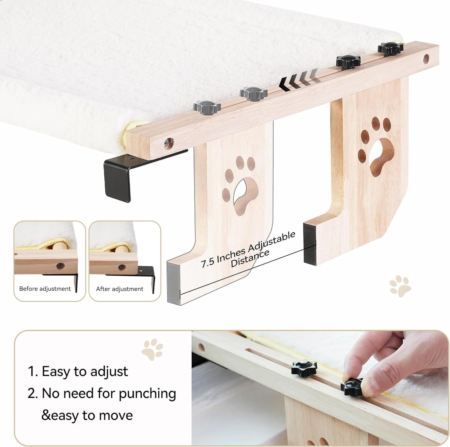 Cat Window Hammock,Cat Window Perch,Cat Window Bed,Easy to Adjust Cat Hammock for Window, Bedside,Drawer and Cabinet