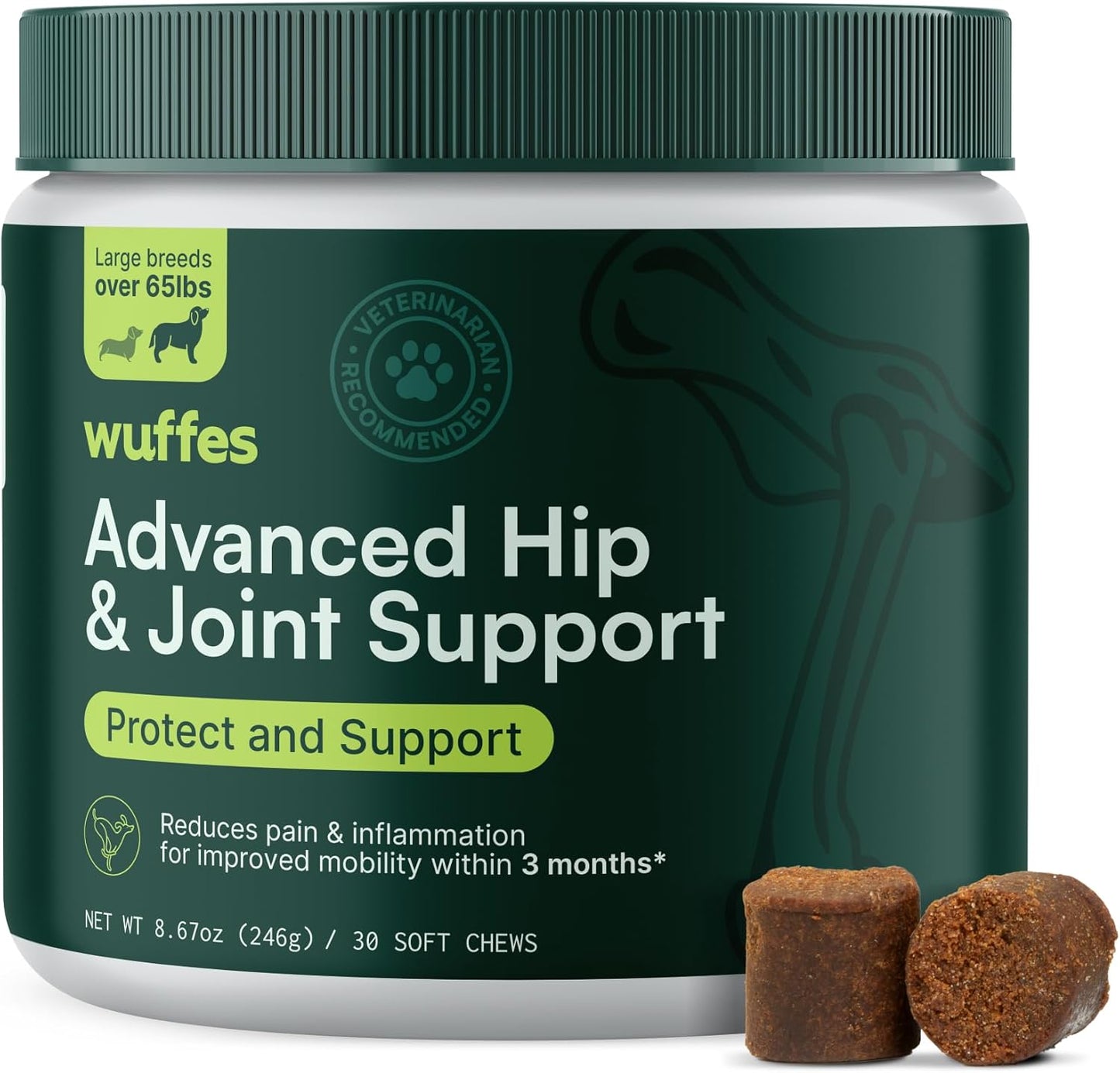 Advanced Dog Hip and Joint Supplement with Glucosamine, Chondroitin, Omega 3, MSM, and Green Lipped Mussel, 60 Pork Flavored Chews for Small and Medium Dog Breeds