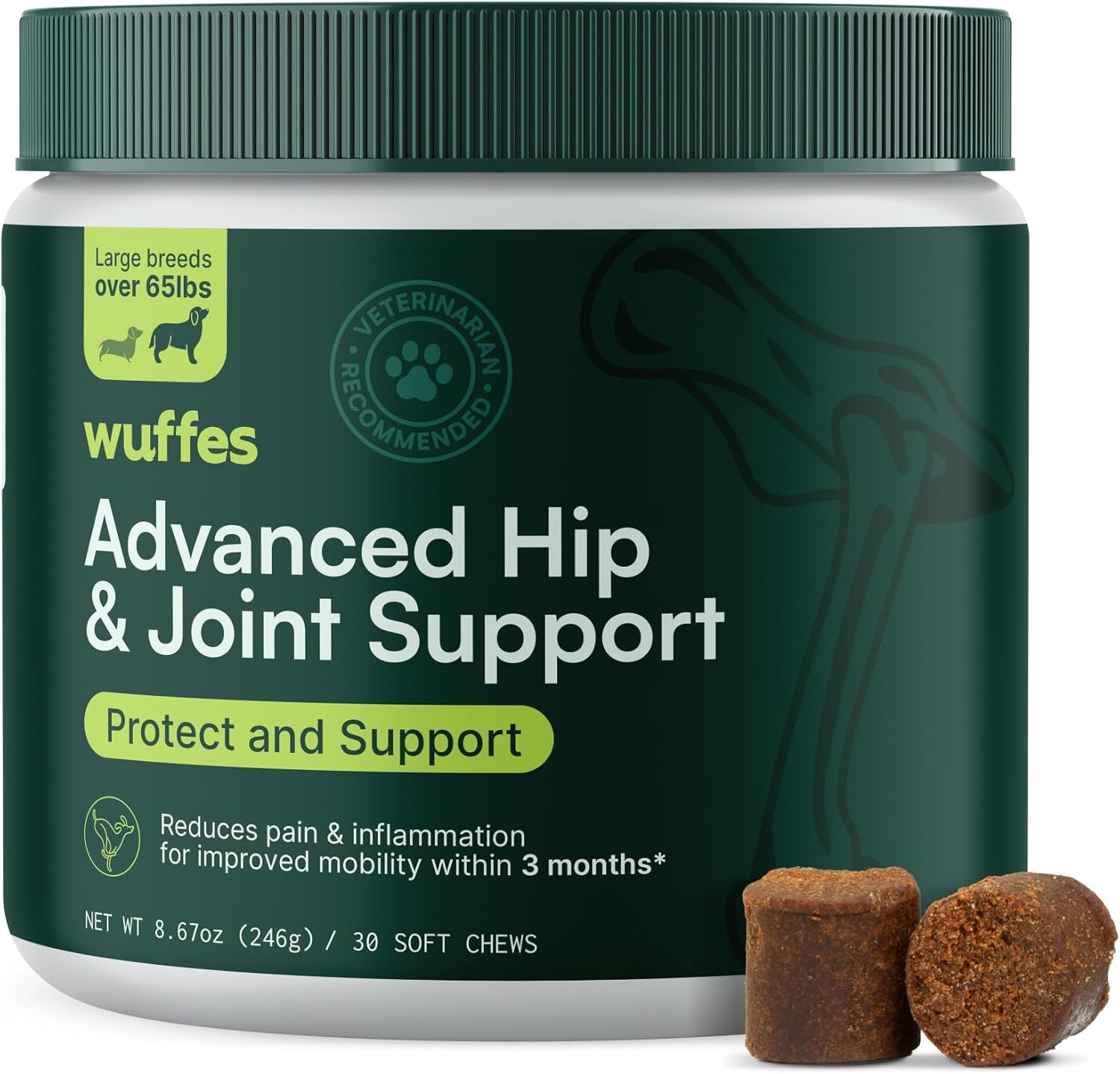 Advanced Dog Hip and Joint Supplement with Glucosamine, Chondroitin, Omega 3, MSM, and Green Lipped Mussel, 60 Pork Flavored Chews for Small and Medium Dog Breeds