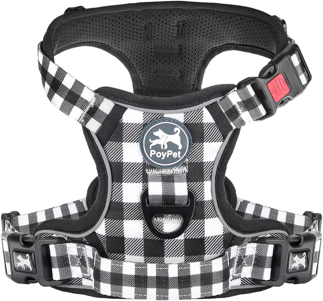 No Pull Dog Harness, No Choke Front Lead Dog Reflective Harness, Adjustable Soft Padded Pet Vest with Easy Control Handle for Small to Large Dogs(Pink, Medium)