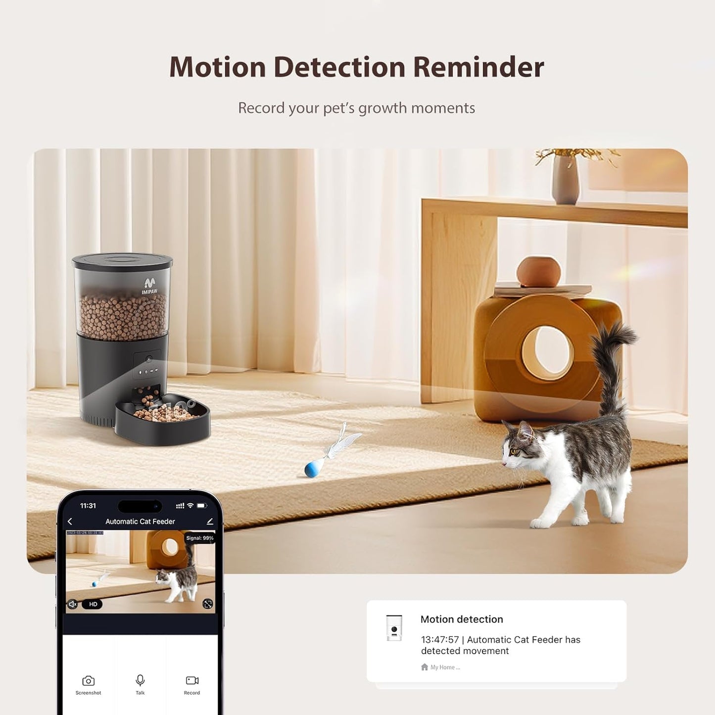 Automatic Cat Feeder with Camera, APP Remote Control, Programmable Food Dispenser, 2-Way Audio, Timed Cat Feeders for Dry Food, 1-8 Meals per Day for Pets, 10S Voice Recorder(Support 2.4Ghz Wifi)