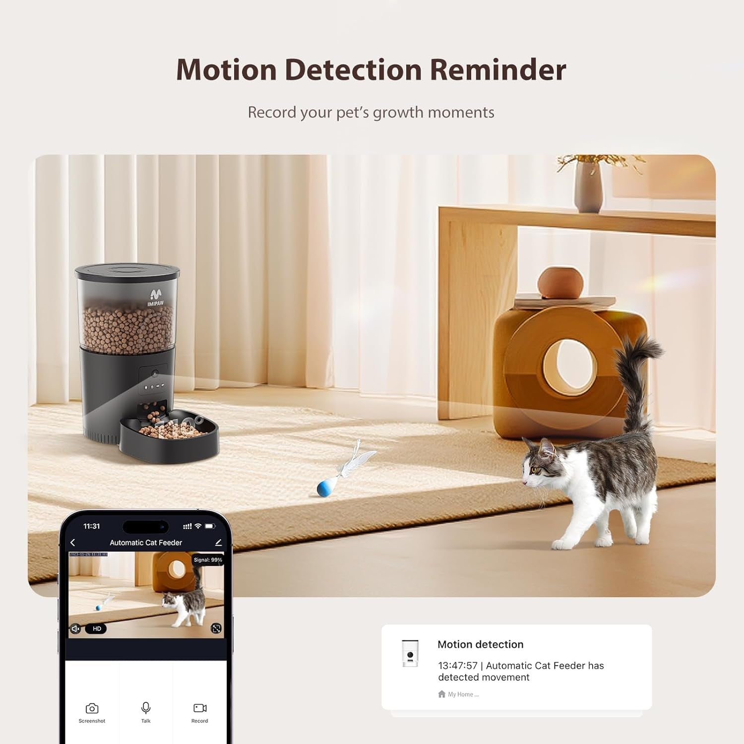 Automatic Cat Feeder with Camera, APP Remote Control, Programmable Food Dispenser, 2-Way Audio, Timed Cat Feeders for Dry Food, 1-8 Meals per Day for Pets, 10S Voice Recorder(Support 2.4Ghz Wifi)