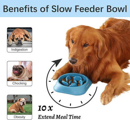 Slow Feeder Dog Bowls 2PCS, Anti-Choking Puzzle Dog Food Bowls, Anti-Slip Interactive Feeding Slow down Eating, Bloat Stop Maze Dishes for All Breeds Pets
