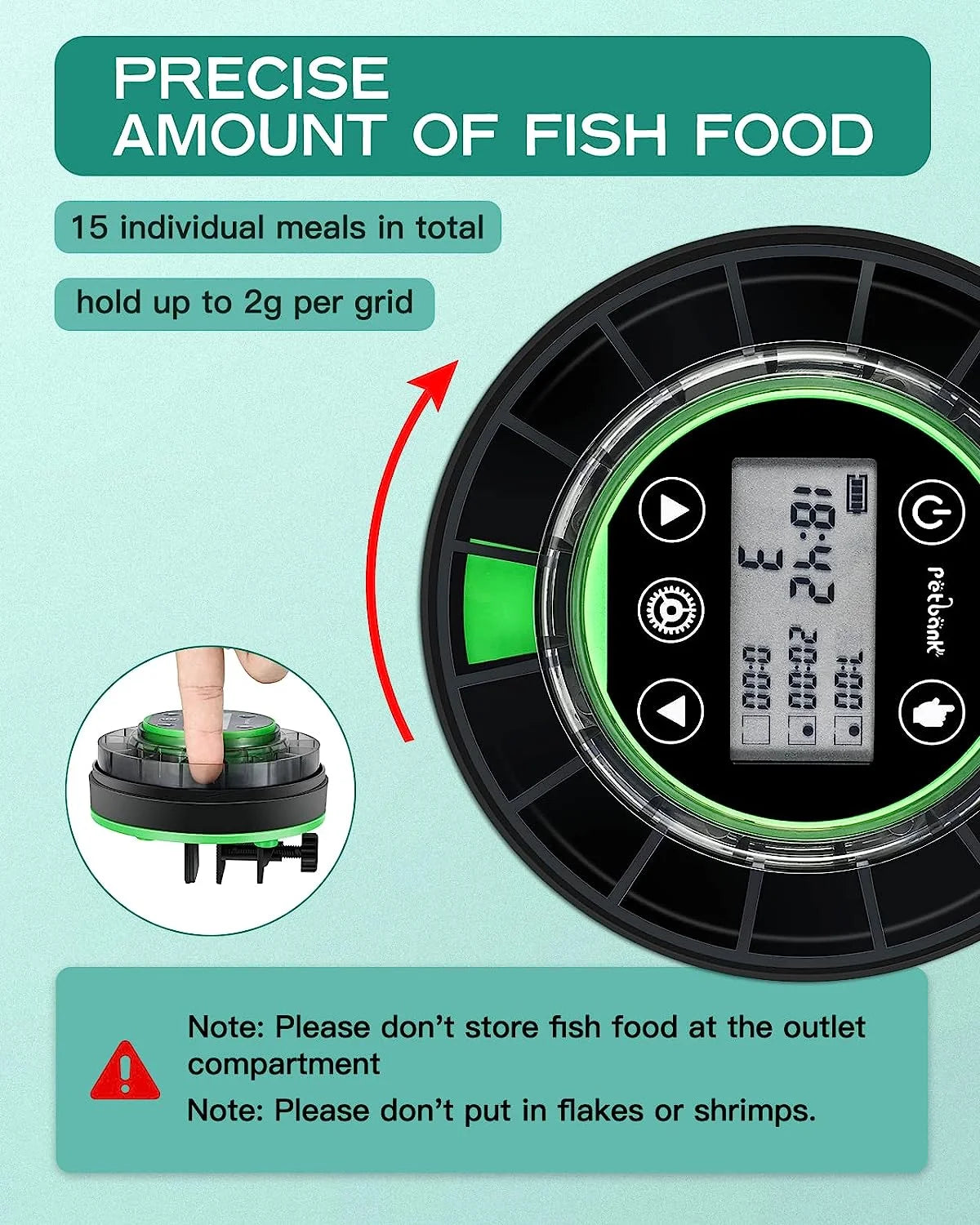 Automatic Fish Feeder for Aquarium, Rechargeable Fish Food Feeder Automatic Dispenser with Timer, Precise Feeding Auto Fish Feeder for Vacation, LCD Display