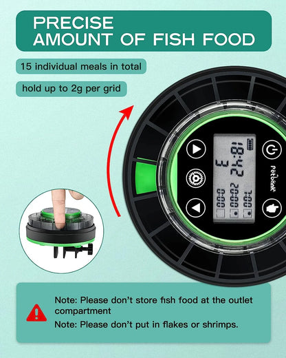 Automatic Fish Feeder for Aquarium, Rechargeable Fish Food Feeder Automatic Dispenser with Timer, Precise Feeding Auto Fish Feeder for Vacation, LCD Display