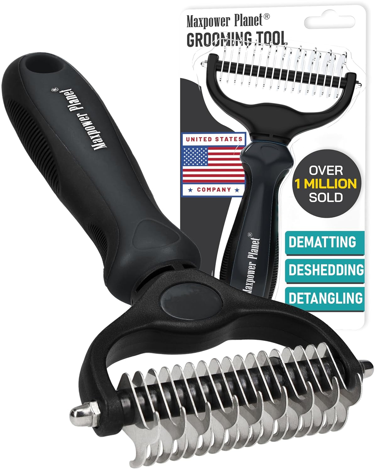 Original Pet Grooming Rake - Double-Sided Deshedding Dematting Tool, Undercoat Rake for Dogs & Cats, Extra-Wide Dog Grooming Brush & Deshedder Comb for Long Hair, Reduces Shedding 95%