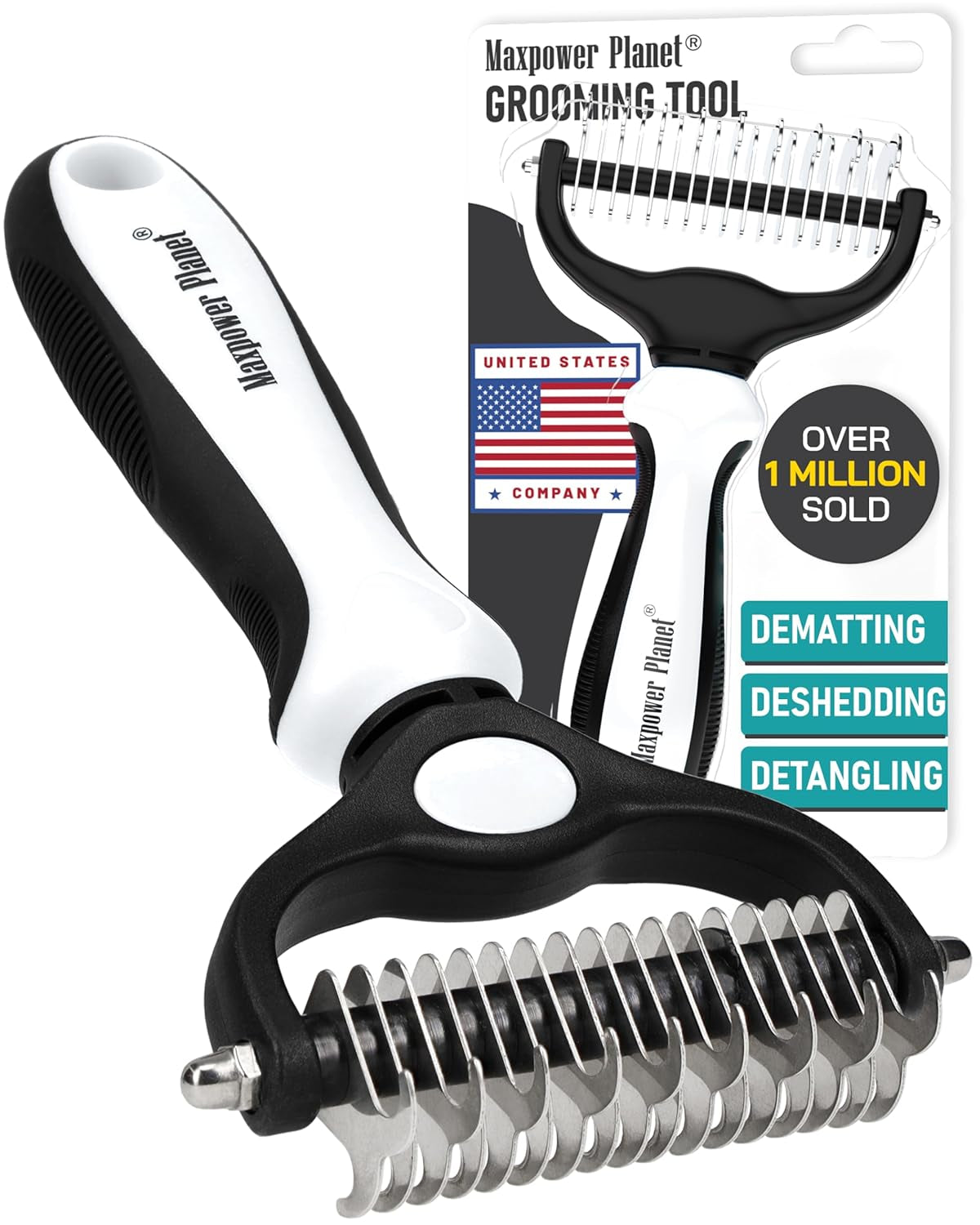 Original Pet Grooming Rake - Double-Sided Deshedding Dematting Tool, Undercoat Rake for Dogs & Cats, Extra-Wide Dog Grooming Brush & Deshedder Comb for Long Hair, Reduces Shedding 95%