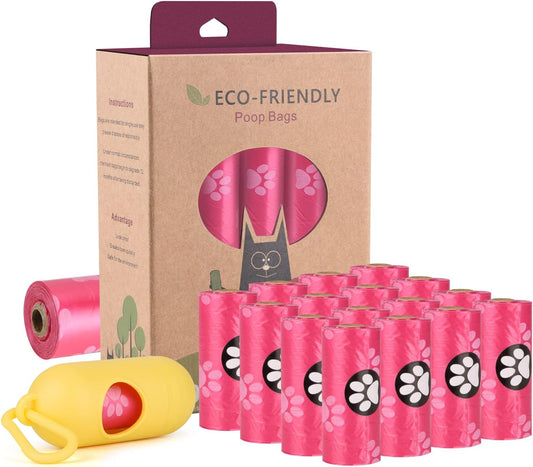 Biodegradable Dog Poo Bags with Holder-240 Large Poop Bags, Corn Starch Blended Compostable Bag, Extra Thick Strong Leak Proof Waste Bag for Dogs (Pink)