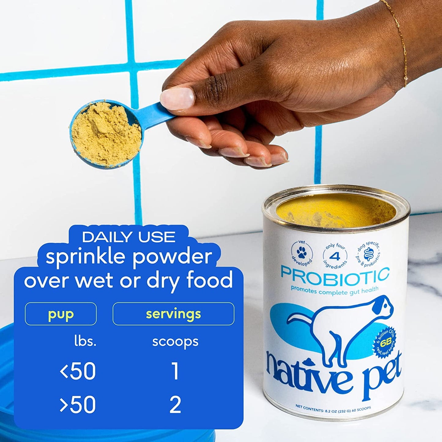 Probiotic for Dogs - Vet Created Probiotic Powder for Digestive Issues - Probiotic Powder Prebiotic Bone Broth - 232 Gram 6 Billion CFU- Dogs Love! (4.1 Oz)