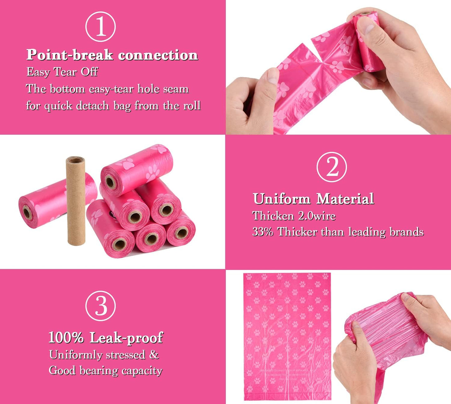 Biodegradable Dog Poo Bags with Holder-240 Large Poop Bags, Corn Starch Blended Compostable Bag, Extra Thick Strong Leak Proof Waste Bag for Dogs (Pink)