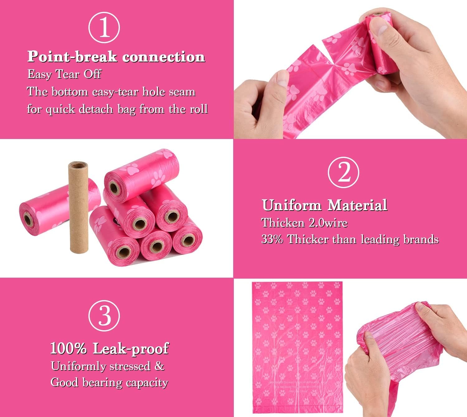 Biodegradable Dog Poo Bags with Holder-240 Large Poop Bags, Corn Starch Blended Compostable Bag, Extra Thick Strong Leak Proof Waste Bag for Dogs (Pink)