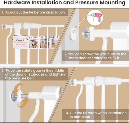 Walk-Thru Safety Gate for Baby and Pets, Child Proof Fence for Doorways, Stairways, Hallways, 29.1" to 33.8" Opening, 30" Height, White